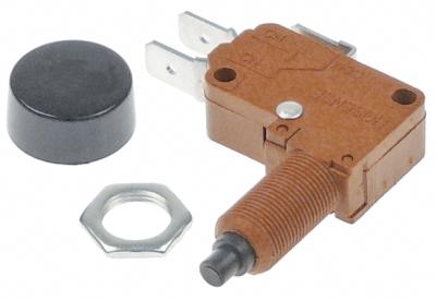Mikrokontakt med trycknyckel 250V 10A 1CO -anslutning Flat Sticks 6.3 mm Tråd M10x0.75