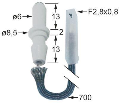 Tänkande elektrod för att pressa anslutningen F 2,8x0,8 mm kabellängd 700mm D1 Ø 6mm D2 Ø 85mm EL1