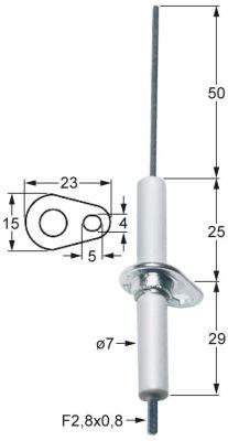 Tänkande elektrod L1 50mm med flänsanslutning F 2,8x0,8mm D1 Ø 7mm fl 23mm FB 15mm