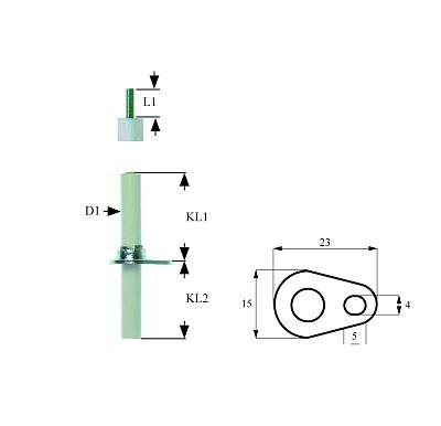 Tänkande elektrod L1 50mm med flänsanslutning F 2,8x0,8mm D1 Ø 7mm fl 23mm FB 15mm