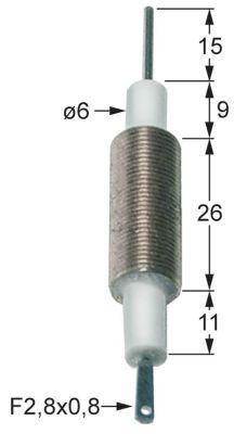 Tänkande elektrod L1 15mm M10x1 -anslutning F 2,8x0,8mm D1 Ø 6mm EL1 9mm EL2 26mm