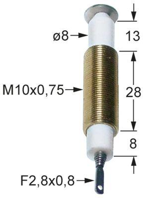 Tændelektrode M10x0,75 Tilslutning F 2,8x0,8mm D1 Ø 8mm EL1 13mm EL2 28mm EL3 8mm