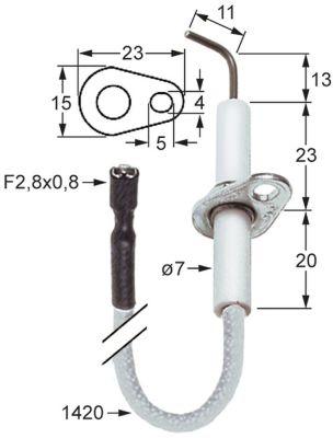 Tänkande elektrod L1 13mm L2 11mm med flänsanslutning F 2.8x0.8mm kabellängd 1420mm