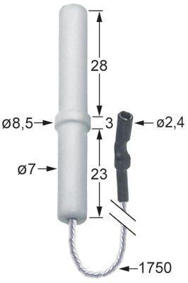 Tänkande elektrod för pressning av kabellängd 1750mm D1 Ø 7mm D2 Ø 85mm EL1 28mm EL2 3mm EL3 23mm