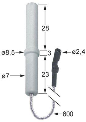 Tänkande elektrod för pressning av kabellängd 600mm D1 Ø 7mm D2 Ø 85mm EL1 28mm EL2 3mm EL3 23mm