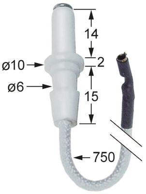 Tänkande elektrod för pressning av kabellängd 750mm D1 Ø 6mm D2 Ø 10 mm med våren och isolering