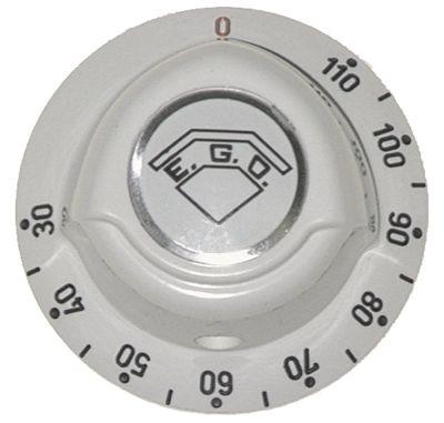 Knob Thermostat T.Max. 110 ° C Ø 52 mmmaxel Ø 6x4,6 mm axel platt övre vit