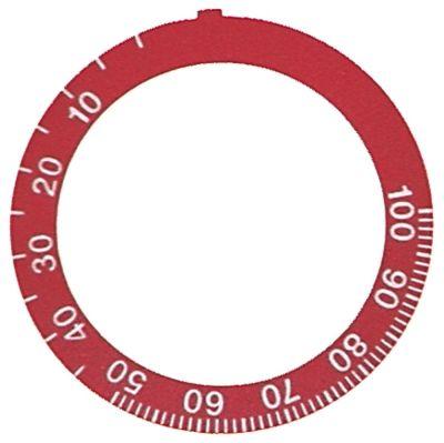 Knappsymbol Termostat T.Maks. 100 ° C 0-100 ° C ID Ø 455 mm Röd ut Ø 59mm VÄND-vinkel 270 °