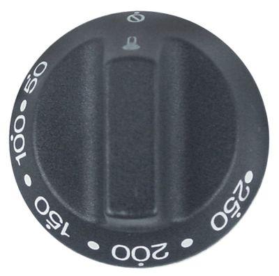 Button Thermostat T.Maks. 275 ° C Ø 55 mm axel Ø 6x4,6 mm utjämning till höger med lång axel svart