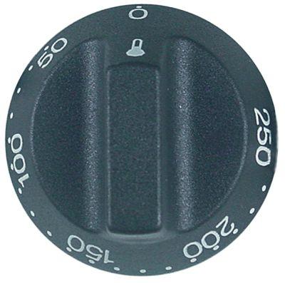 Button Thermostat T.Maks. 250 ° C Ø 55 mm axel Ø 6x4,6 mm utjämning överst med lång axel svart