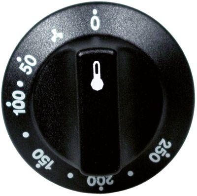 Button Thermostat T.Maks. 250 ° C Ø 55 mm axel Ø 6x4,6 mm utjämning överst med lång axel svart