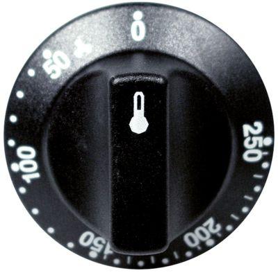 Button Thermostat T.Maks. 250 ° C Ø 55 mm axel Ø 6x4,6 mm utjämning överst med lång axel svart