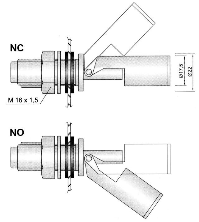 Simningskontakttråd M16x1.5 1No eller 1NC Ø 175mm 250V kabellängd 2000mm L 92mm Installation Ø