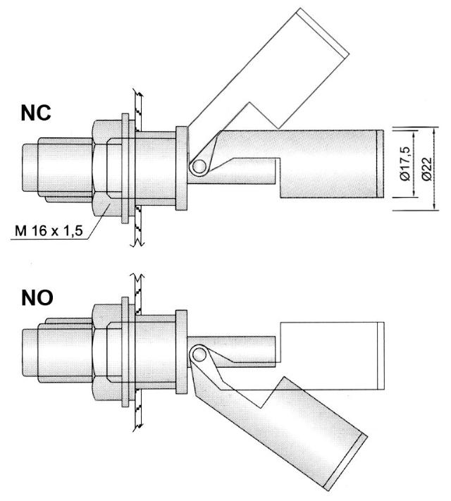 Simningskontakttråd M16x1.5 1No eller 1NC Ø 174mm 250V kabellängd 2000mm L 98mm Installation Ø