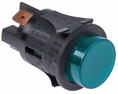 Momentant Push Switch Montering Ø 25mm Grön 2NO250V 16A Lyuminerad anslutning Male Faston 6.3mm