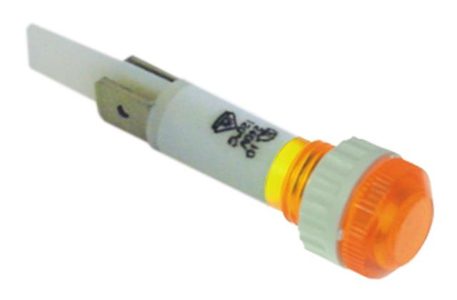 Signallampe ø 10mm 230V gul Tilslutning Fladstik 6,3 mm