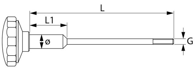 Låsskruv L1 100mm tråd M8 Ø 12mm Grips Ø 60mm L 223mm