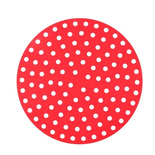 En röd rund silikonmatta för airfryer Ø 22,5 cm