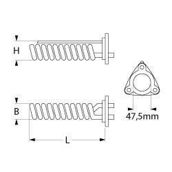 Värmare 3000W 230V L 198mm 3-håls flänsanslutning M4 Pipe Ø 63mm VK 1 LA 64mm H 44mm