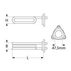 Värmare 3000W 230V L 240mm 3-håls flänsanslutning Flat Plug 6.3 mm Tube Ø 63mm VK 1