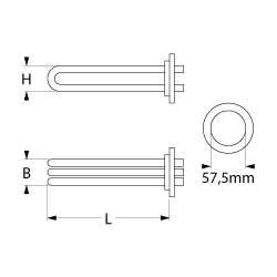 Värmare 3000W 230V L 338mm Rund flänsanslutning Flat Sticks 6.3 mm Pipe Ø 85mm VK 3 H 41mm