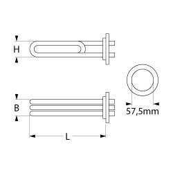 Värmare 2600W 230V L 180mm Rund flänsanslutning Flat Sticks 6,3 mm Pipe Ø 85mm VK 1 H 27mm