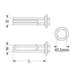 Värmare 2500W 230V L 225mm Rund flänsanslutning Flat Sticks 6.3 mm Pipe Ø 65mm VK 1 H 36mm