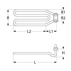 Värmare 2700W 220V L 273mm L1 50mm L2 223mm B1 30mm B2 33mm Tryckfläns