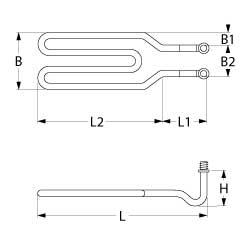 Värmare 2200W 220V L 403mm L1 124mm L2 279mm B1 27mm B2 84mm 2-håls anslutningsanslutning M5