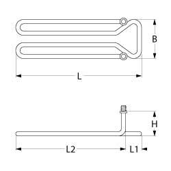 Uppvärmningsläckor 1500W 240V L 540mm 2-Holled fylld anslutning M4 Tråd M10x1 Pipe Ø 625m