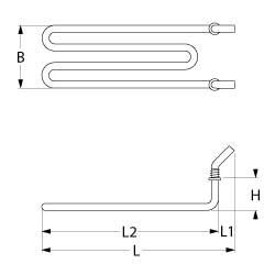 Värmare 1500W 220V L 465mm L1 25mm L2 440mm 2-hålsanslutning M4 Tråd 1/4 