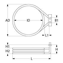 Värmare 2300W 230V L 215mm L1 11mm B1 31mm H1 15mm H2 21mm Square Fläns