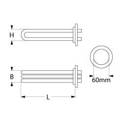 Värmare 4500W 230V L 270mm Rund flänsanslutning Flat Sticks 6,3 mm Pipe Ø 63mm VK 3 H 42mm