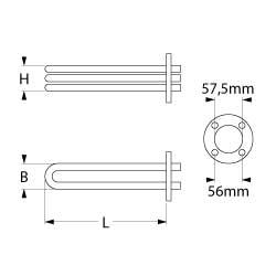 HÄRDE 2700W 230/400V L 235mm 4-håls flänsanslutning M5 Pipe Ø 85mm VK 3 Mat 98mm LA 56mm