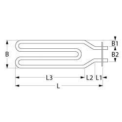 Värmare 900W 240V L 295mm Bain-Marie L3 200mm B1 30mm B2 28mm Square Fläns anslutning M5