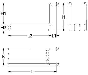 Värmare 2050W 230V L 305mm L1 30mm L2 275mm H1 210mm H2 35mm 2-håls fästning