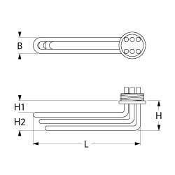 Värmare 4000W 230V L 315mm H1 18mm H2 22mm skruvflänsanslutning M4 Tråd 1½ 