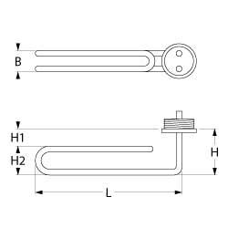 Värmare 2800W 230V L 255mm H2 33mm skruvflänsanslutning Flat Sticks 6.3 mm Tråd 1½ 