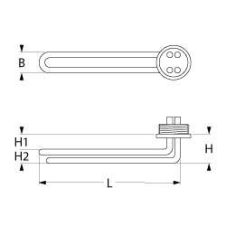 Värmare 2000W 230V L 305mm H1 22mm H2 23mm Skruvflänsanslutning Flat Sticks 6.3 mm Tråd 1 