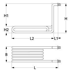 Värmare 2185W 230V L 325mm L1 29mm L2 292mm H1 275mm H2 42mm 2-håls anslutningsanslutning M5