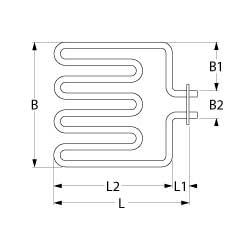 Värmare 2570W 230V L 305mm L1 19mm L2 286mm B1 132mm B2 22mm Square Fläns anslutning M5