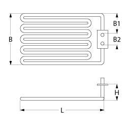 Värmare 1100W 230V L 446mm B1 47mm B2 32mm Square Flänsanslutning Flat Sticks 6,3 mm