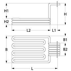 Värmare 4500W 230/400V L 260mm L1 25mm L2 235mm B1 30mm B2 55mm H1 200mm H2 25mm