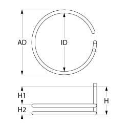 Värmekropp 2400W 230V B1 28mm H1 60mm H2 30mm anslutning Flat Sticks 6.3 mm Pipe Ø 65mm VK 1