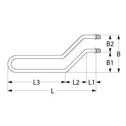 Värmare 2000W 230V L 415mm L1 10mm L2 70mm L3 335mm B1 65mm B2 35mm 2-håls fästning