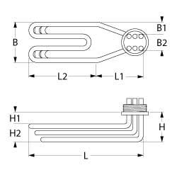 Värmare 4500W 230V L 88mm L1 100mm L2 185mm B1 33mm B2 272mm H1 35mm H2 25mm Skruvfländs