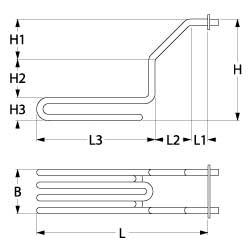 Värmare 3000W 230V L 400mm L1 20mm L2 65mm L3 315mm H1 120mm H2 110mm H3 40mm fyrkantig fläns