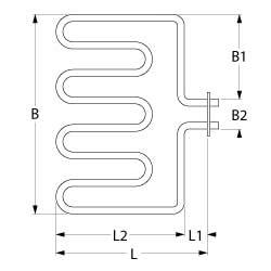 Uppvärmningsläckor 1500W 230V L 223mm L1 12mm L2 211mm B1 200mm B2 30mm fyrkantig flänsanslutning M4