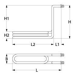 Värmare 2200W 230V L 295mm L1 20mm L2 275mm H1 148mm H2 35mm 2-håls fästtråd 1/4 