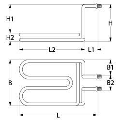 Värmare 3400W 230V L 301mm L1 22mm L2 282mm B1 50mm B2 85mm H1 165mm H2 20mm